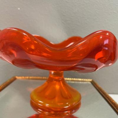 Viking persimmon Amberina pedestal compote