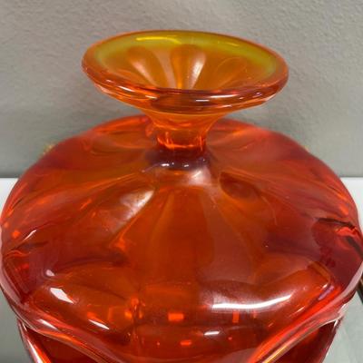 Viking persimmon Amberina pedestal compote