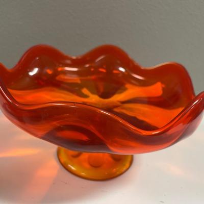 Viking persimmon Amberina pedestal compote