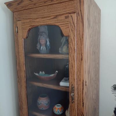 Oak Finish Display Cabinet with Left-Hand Glass Door (No Contents)