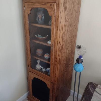 Oak Finish Display Cabinet with Left-Hand Glass Door (No Contents)