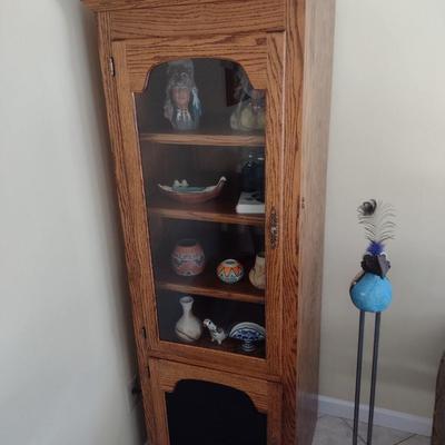Oak Finish Display Cabinet with Left-Hand Glass Door (No Contents)