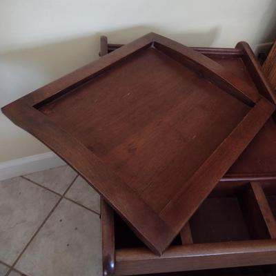 Mahogany Finish Multipurpose Computer and Magazine Stand Roll Cart