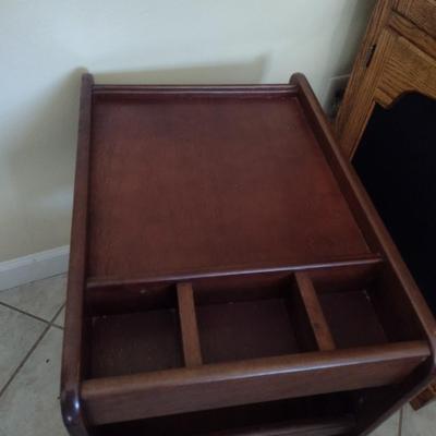 Mahogany Finish Multipurpose Computer and Magazine Stand Roll Cart