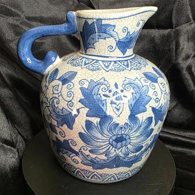 Vintage Chinese Blue & White Crackle-Glaze Floral Ewer Pitcher – Dechang Taoci Mark