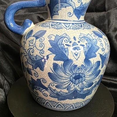 Vintage Chinese Blue & White Crackle-Glaze Floral Ewer Pitcher – Dechang Taoci Mark