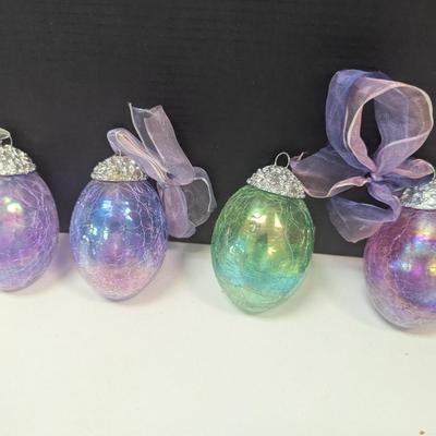Easter Egg Ornament Crackled Iridescent w/ Ribbon Decoration