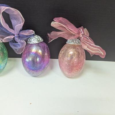 Easter Egg Ornament Crackled Iridescent w/ Ribbon Decoration