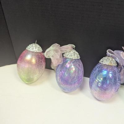 Easter Egg Ornament Crackled Iridescent w/ Ribbon Decoration