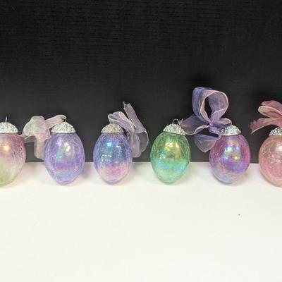 Easter Egg Ornament Crackled Iridescent w/ Ribbon Decoration