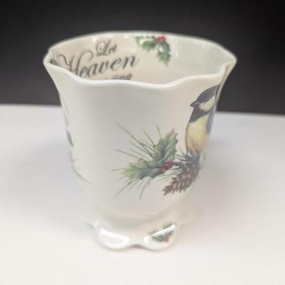 4 - Cracker Barrel Holiday Garden "Let Heaven & Nature Sing" Footed Chickadee Mugs