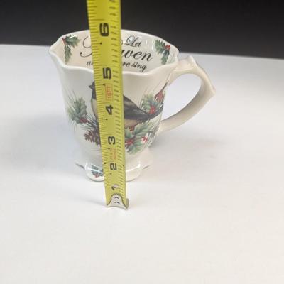 4 - Cracker Barrel Holiday Garden "Let Heaven & Nature Sing" Footed Chickadee Mugs