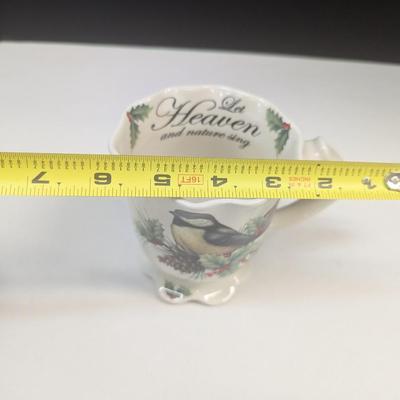 4 - Cracker Barrel Holiday Garden "Let Heaven & Nature Sing" Footed Chickadee Mugs