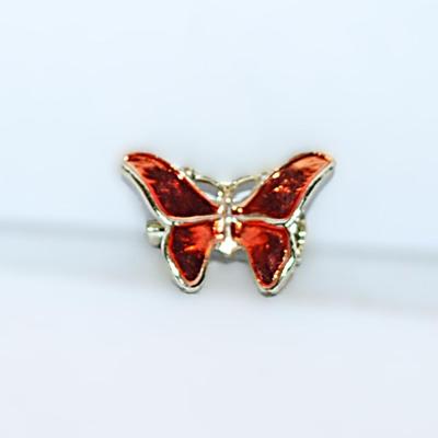 Petite Enameled ORANGE BUTTERFLY BROOCH (1" x ½") on a Silver Tone Setting