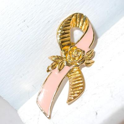 Large Pink & Gold Color "Breast Cancer" BROOCH (2" x ¾")