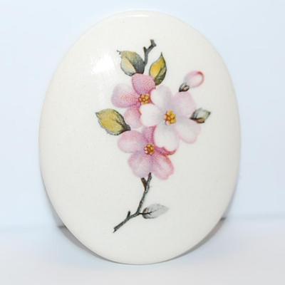 Large Oval Pink Flowers BROOCH (2¼" x 2") in Ceramic Style and Silver Tone Pin