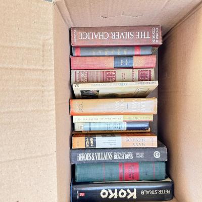 Sale Photo Thumbnail #9: six boxes 2-3 layers stacked with vintage books from one library. Some are library discards, some have discoloration. Check out the pictures to see some of the titles.