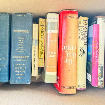 Sale Photo Thumbnail #4: six boxes 2-3 layers stacked with vintage books from one library. Some are library discards, some have discoloration. Check out the pictures to see some of the titles.