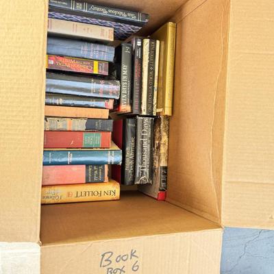 Sale Photo Thumbnail #13: six boxes 2-3 layers stacked with vintage books from one library. Some are library discards, some have discoloration. Check out the pictures to see some of the titles.