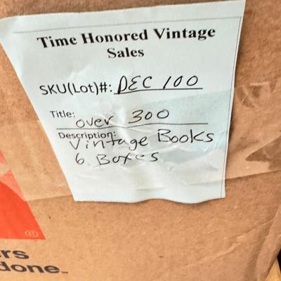 Sale Photo Thumbnail #17: six boxes 2-3 layers stacked with vintage books from one library. Some are library discards, some have discoloration. Check out the pictures to see some of the titles.