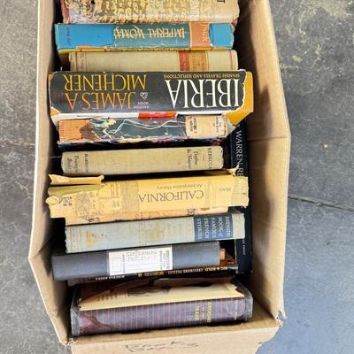 Sale Photo Thumbnail #8: six boxes 2-3 layers stacked with vintage books from one library. Some are library discards, some have discoloration. Check out the pictures to see some of the titles.