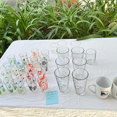 Sale Photo Thumbnail #37: Swanky sips, Lithographic 1950s juice glasses. Water thumb print glasses, 2 republican coffee mugs.