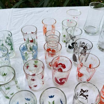 Sale Photo Thumbnail #34: Swanky sips, Lithographic 1950s juice glasses. Water thumb print glasses, 2 republican coffee mugs.