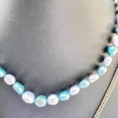 Sale Photo Thumbnail #54: Lavender jade on a 26" Italian 925 chain, pendant is also Sterling and marked. Lavender jade bracelet, Lavender jade Silver heart bracelet ( Chain did not test sterling and is not marked) Real colored Freshwater pearls necklaces and bracelet. Display NOT 