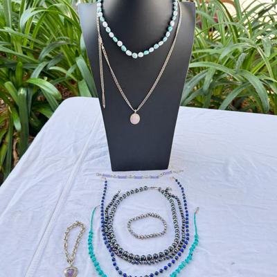 Sale Photo Thumbnail #52: Lavender jade on a 26" Italian 925 chain, pendant is also Sterling and marked. Lavender jade bracelet, Lavender jade Silver heart bracelet ( Chain did not test sterling and is not marked) Real colored Freshwater pearls necklaces and bracelet. Display NOT 