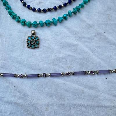 Sale Photo Thumbnail #58: Lavender jade on a 26" Italian 925 chain, pendant is also Sterling and marked. Lavender jade bracelet, Lavender jade Silver heart bracelet ( Chain did not test sterling and is not marked) Real colored Freshwater pearls necklaces and bracelet. Display NOT 