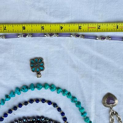 Sale Photo Thumbnail #60: Lavender jade on a 26" Italian 925 chain, pendant is also Sterling and marked. Lavender jade bracelet, Lavender jade Silver heart bracelet ( Chain did not test sterling and is not marked) Real colored Freshwater pearls necklaces and bracelet. Display NOT 