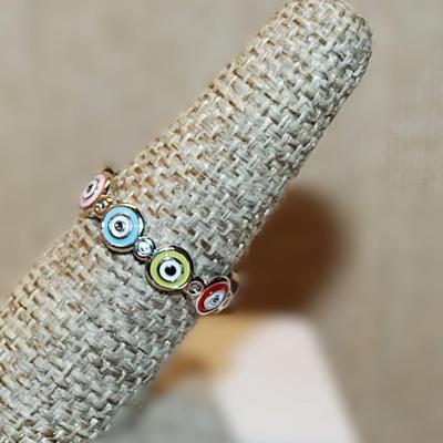 Size 7 Interesting Multicolor "Bullseye" Ring on a Silver Tone Band (2.8g)