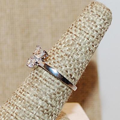 Size 7 Butterfly Ring with 2 Round Cut & 2 Marquise Cut Clear Stones on a Silver Tone Band (2.2g)