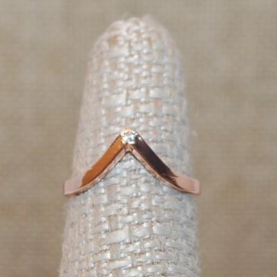 Size 6¼ Delicate Single Stone Ring & Rose Gold "V" and Gold Rose Band (1.3g)