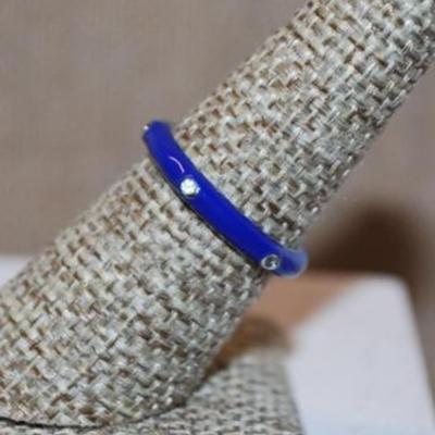 Size 7 ROYAL BLUE Enamel Ring with 6 Rhinestones Around the Band (2.2g)