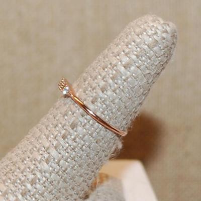 Size 7 Delicate CLEAR Rectangle Stone GOLD ROSE Ring with 2 Round Clear Stone Sides on a Rose Gold Band (0.8g)