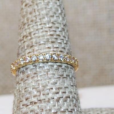Size 7½ Delicate Half Infinity Style Ring with Tiny Clear Stones on a Gold Tone Band (1.5g)