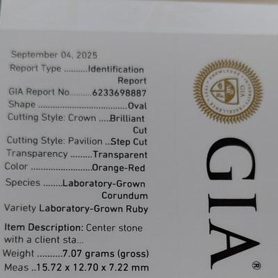 GIA CERTIFIED LAB GROWN RUBY RING