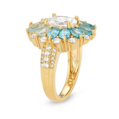 18kt Yellow Gold Plated Blue Topaz Created White Sapphire Ring Sz 7