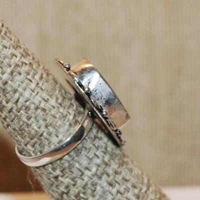 Size 9 SMOKEY TOPAZ OVAL Shape Transparent Glass Rhinestone Ring with a FULL Loop Rim Setting on a Silver Tone Band (5.1g)