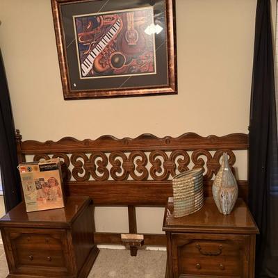 Sale Photo Thumbnail #10: Headboard, nightstands, and items on nightstand are included. The photo above the nightstand is as well.