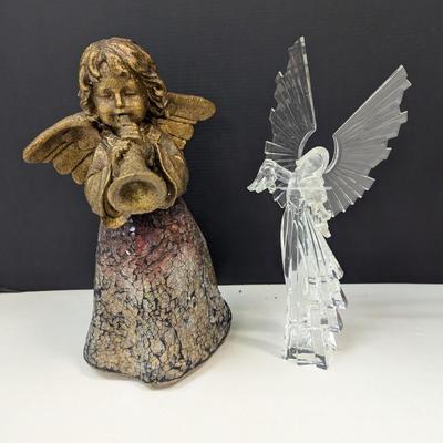 Roman Inc. Acrylic Angel Playing Violin Approx 11 1/4" Tall & Cherub