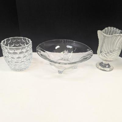 Frosted Swan Pitcher - Bubble Design Clear Glass Bowl - Fostoria Footed Bowl