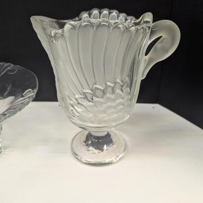 Frosted Swan Pitcher - Bubble Design Clear Glass Bowl - Fostoria Footed Bowl