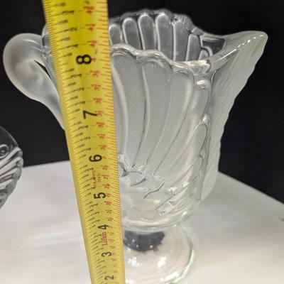 Frosted Swan Pitcher - Bubble Design Clear Glass Bowl - Fostoria Footed Bowl