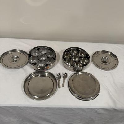 Two Massla Dabba Spice Boxes & Six Stainless Steel Bowls (BK-MG)