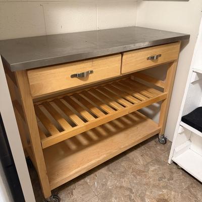 Stainless Steel Topped Wooden Rolling Cart (BK-MG)