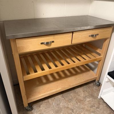 Stainless Steel Topped Wooden Rolling Cart (BK-MG)