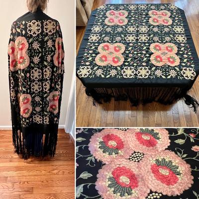 Embroidered Silk Piano Shawl (D-RG)