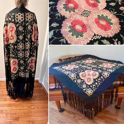 Embroidered Silk Piano Shawl (D-RG)